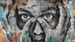 © Boraryn - A young man with hands and eyes wide open, symbolic graffiti for seeing the truth, awareness and awakening, collage of multicolored grunge newspapers, urban graphic artwork, street art, mixed media