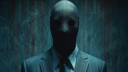 Poster - A man in a suit with a mask on his face