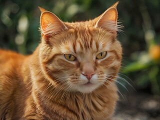 orange cat with blur background, orange cat is sitting and looking