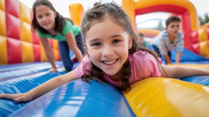 Wall Mural - Kids on the inflatable bounce house