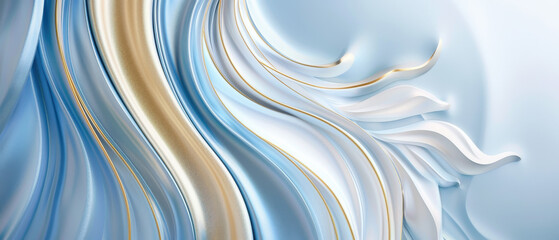 Wall Mural - A blue and gold wave with a gold leaf on it