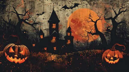 Creepy Halloween Background, Jack O' Lanterns In Graveyard In The Spooky Night, Halloween background design