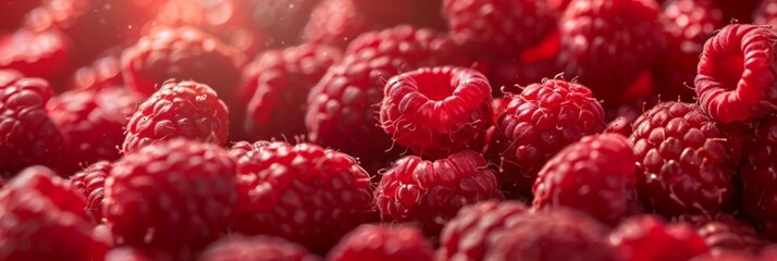 Aufkleber - Close-up of fresh red raspberries creating a rich, textured background. Perfect for summer culinary designs.