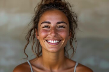 Wall Mural - Smiling Woman Celebrates Yoga Achievement