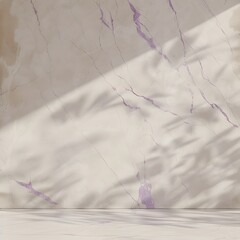 Sticker - beige marble wall with purple veins and shadows, minimalistic, neutral tones, backdrop for product display