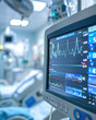 © Anna - Hospital intensive care unit with patient monitoring screen displaying vital signs and data. Healthcare technology, patient care, medical equipment, hospital environment, critical care.
