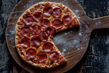 Wall Mural - Pizza Slice on Wooden Board with Flour Dusting