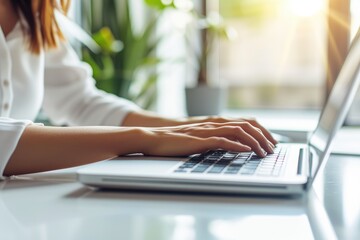 Wall Mural - Detailed View of Laptop Typing in Office