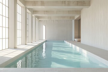Poster - Sunlight illuminating modern minimalist indoor swimming pool