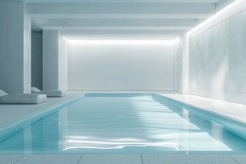 Poster - Modern indoor swimming pool with sunbeams reflecting on water surface