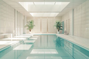 Aufkleber - Modern indoor swimming pool with minimalist design and palm trees