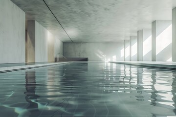 Aufkleber - Modern indoor empty swimming pool reflecting sunlight
