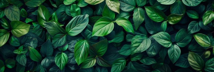 Poster - Dense array of overlapping green leaves creating a vibrant botanical texture. Perfect for natural designs.