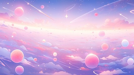 Wall Mural - Pastel space scene with colorful planets, soft glowing stars, and a whimsical pastel galaxy background.