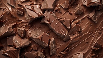 Aufkleber - Close-up of broken milk chocolate pieces creating a rich, textured background. Perfect for food-themed designs.