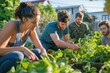 © Tapanut - Group of people gardening together in an urban community garden, nurturing plants and enjoying outdoor activities on a sunny day.