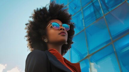 Wall Mural - A woman with curly hair is wearing sunglasses