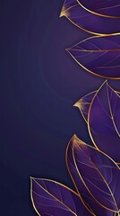 Poster - Elegant Purple Leaves with Gold Outline on Dark Background