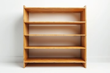 Aufkleber - Empty wooden bookcase standing near the white wall