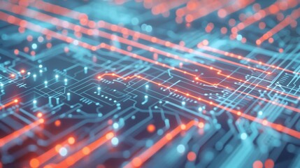 Poster - Abstract Representation of Circuit Board With Red and Blue Illuminated Lines