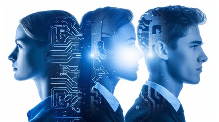 Poster - Three People in Profile With Circuitry Overlapping Their Heads