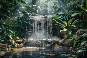 Poster - Cascading waterfall flowing into tranquil jungle pool