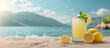 © kitti - Beach with lemon juice, refreshing drink, beverage advertising concept