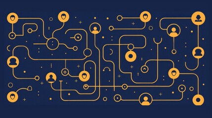 Poster - Abstract Illustration of Interconnected People With Yellow Lines on a Blue Background