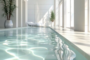 Poster - Modern indoor swimming pool reflecting sunlight in a spa