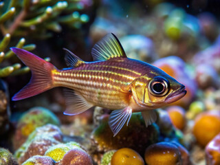 Wall Mural - fish in aquarium, water, sea, animal, isolated, underwater, ocean, goldfish, pet, tropical, nature, aquatic, blue, marine