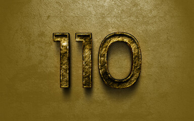 Sticker - 3D dark golden number design of 110 on cracked golden background.