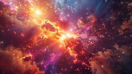 Wall Mural - A cosmic explosion background with bright bursts of light, energy waves, and vibrant colors.