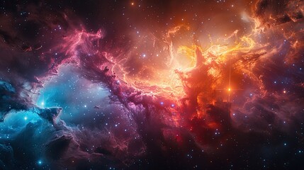 A cosmic explosion background with bright bursts of light, energy waves, and vibrant colors.