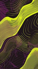 Sticker - Abstract Lines and Waves in Neon Yellow and Purple