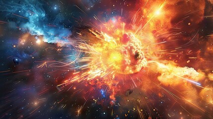 Wall Mural - A cosmic explosion background with bright bursts of light, energy waves, and vibrant colors.