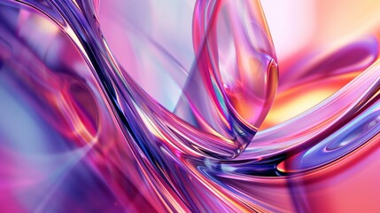 Poster - A mesmerizing abstract artwork showcasing flowing glass-like swirls and curves in vibrant hues of pink, purple, and orange, creating a dynamic and captivating visual effect.