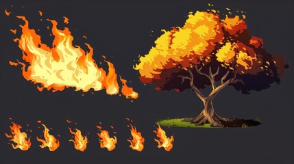 Poster - Autumn Tree with Flames Animation