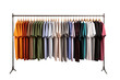 © Masood - A Rainbow of T-shirts Hanging on a Clothing Rack in a Studio on a Clear PNG or White Background.