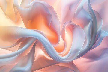 Poster - An image showcasing abstract colorful fabric waves in a soft, glowing light with pastel hues blending gracefully, creating a serene and soothing visual effect.