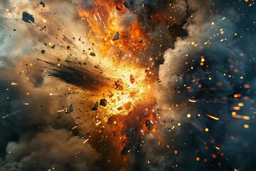 Poster - A spectacular explosion is captured in this image, showcasing brilliant light, flying fragments, and dynamic contrasts, embodying power and dramatic impact.