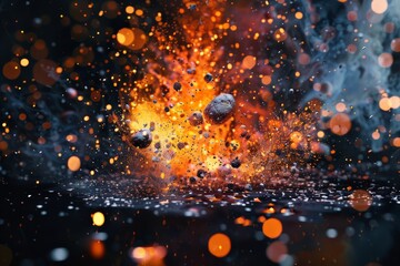 Aufkleber - Depicting a vivid explosion, this image features glowing embers and scattered debris against a dynamic backdrop, creating a sense of energy and transformation.