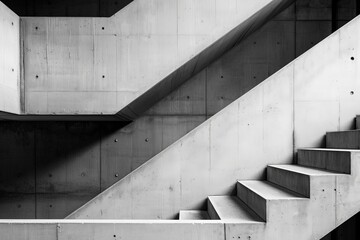 Poster - This image shows concrete staircases with an industrial design, emphasizing strong geometric shapes, shadows, and a minimalist aesthetic for a modern architectural concept.