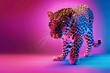 © ArtSpree - close-up of leopard face with neon light glowing background fantasy artwork, generative ai. Beautiful simple AI generated image in 4K, unique.