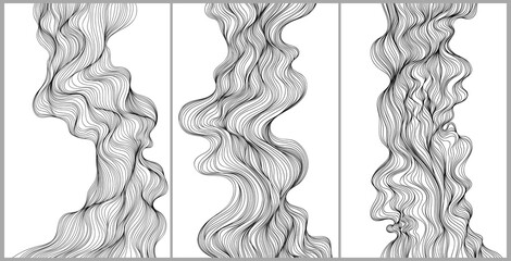 Wall Mural - Abstract wavy, waving, billowy and squiggly lines hand drawn collection.  Line art  illustration wavy background set. Ink painting style composition for decoration.