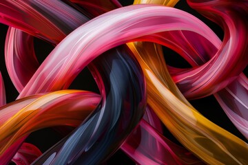 Aufkleber - An abstract image showcasing intricately intertwining ribbons in various colors, creating a sophisticated, complex pattern that highlights movement, connection, and artistic design.