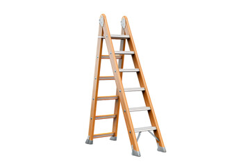 A Wooden Ladder Standing Tall Against a White Background on a Clear PNG or White Background.