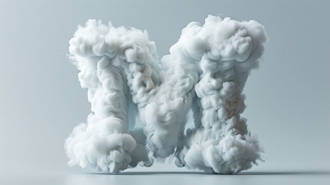 Capital letter M made of clouds or soft cotton. Fluffy airy style. Scrapbook activity. Generative AI