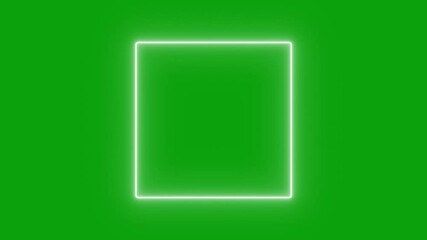 Poster - Square shape frame white color glowing neon lights loop animation on green screen. Animation of neon led  frame, empty space, ultraviolet light, 80's retro style, fashion show stage,  illuminate frame