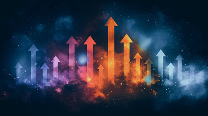 Poster - Tech-themed abstract background with colorful arrows pointing upwards, representing growth and innovation.