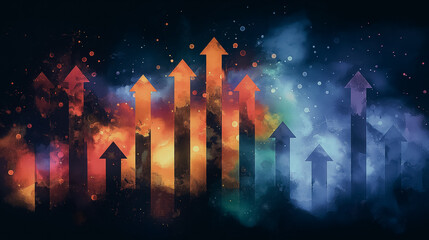 Poster - Abstract tech wallpaper with colorful arrows pointing upwards, symbolizing growth and innovation.